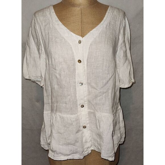 NWT FRANCESCA BETTINI 100% Linen short sleeve button up top. Made in Italy. Size - Picture 1 of 10